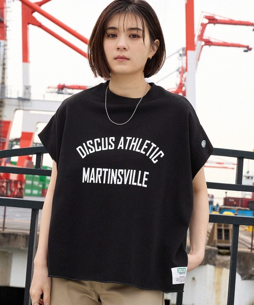 DISCUS ATHLETIC(ディスカス アスレチック)の「DISCUS ATHLETIC/ディスカス アスレチック フレンチテリー カレッジロゴ フレンチスリーブTシャツ(Tシャツ/カットソー・レディース・オートミール/ピンク/ブラック/オフホワイト・M)」の3枚目の写真