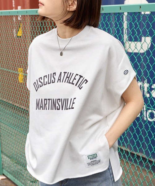 DISCUS ATHLETIC(ディスカス アスレチック)の「DISCUS ATHLETIC/ディスカス アスレチック フレンチテリー カレッジロゴ フレンチスリーブTシャツ(Tシャツ/カットソー・レディース・オートミール/ピンク/ブラック/オフホワイト・M)」の6枚目の写真