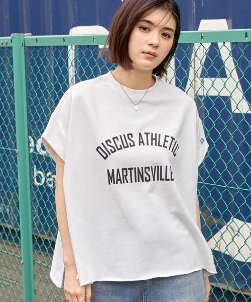 DISCUS ATHLETIC(ディスカス アスレチック)の「DISCUS ATHLETIC/ディスカス アスレチック フレンチテリー カレッジロゴ フレンチスリーブTシャツ(Tシャツ/カットソー・レディース・オートミール/ピンク/ブラック/オフホワイト・M)」の10枚目の写真