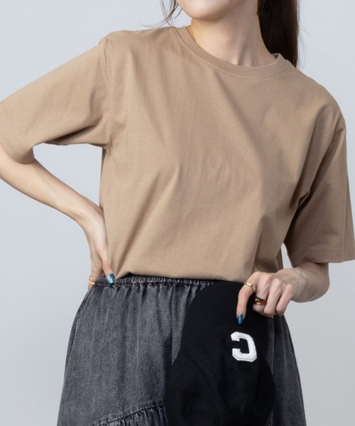 NAVY(ネイビー)の「NAVY 抗菌・UVカット・紫外線対策 ベーシッククルーTシャツ(Tシャツ/カットソー・レディース・ベージュ/ホワイト/ブラック/ネイビー/ブルーグリーン・M/L/XL/S)」の3枚目の写真