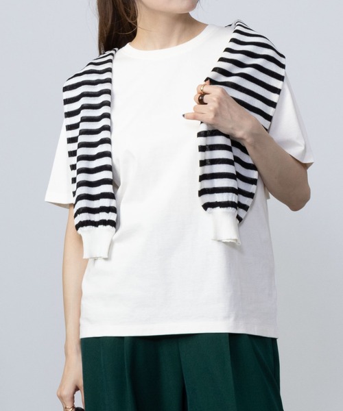 NAVY(ネイビー)の「NAVY 抗菌・UVカット・紫外線対策 ベーシッククルーTシャツ(Tシャツ/カットソー・レディース・ベージュ/ホワイト/ブラック/ネイビー/ブルーグリーン・M/L/XL/S)」の1枚目の写真