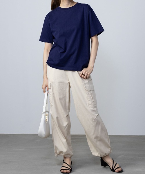 NAVY(ネイビー)の「NAVY 抗菌・UVカット・紫外線対策 ベーシッククルーTシャツ(Tシャツ/カットソー・レディース・ベージュ/ホワイト/ブラック/ネイビー/ブルーグリーン・M/L/XL/S)」の9枚目の写真