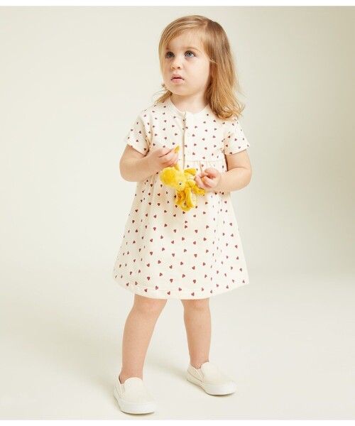 【セール】ハートプリントドレスボディ（ワンピース）｜PETIT BATEAU（プチバトー）