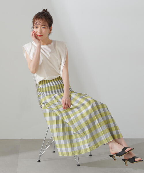 N.（N. Natural Beauty Basic）（エヌエヌナチュラルビューティーベーシック）の「◆ウエストプリーツチェックスカート（スカート・レディース・グリーン系その他/イエロー系その他・MEDIUM）」の5枚目の写真