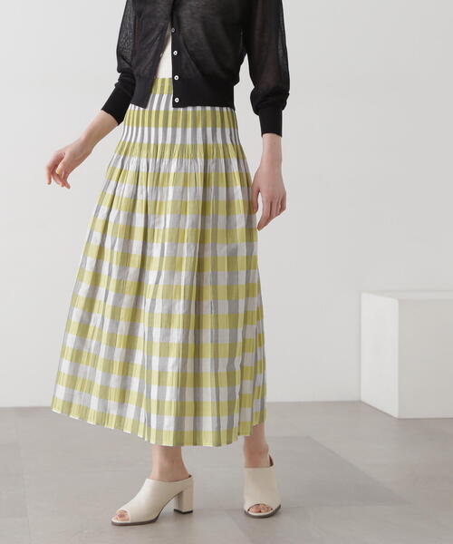 N.（N. Natural Beauty Basic）（エヌエヌナチュラルビューティーベーシック）の「◆ウエストプリーツチェックスカート（スカート・レディース・グリーン系その他/イエロー系その他・MEDIUM）」の6枚目の写真