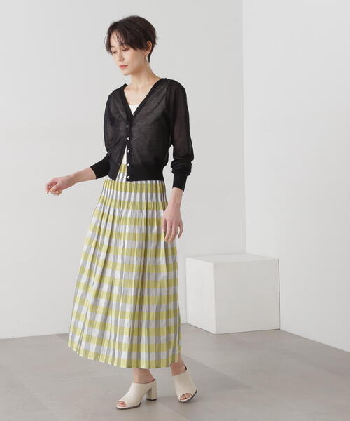 N.（N. Natural Beauty Basic）（エヌエヌナチュラルビューティーベーシック）の「◆ウエストプリーツチェックスカート（スカート・レディース・グリーン系その他/イエロー系その他・MEDIUM）」の9枚目の写真