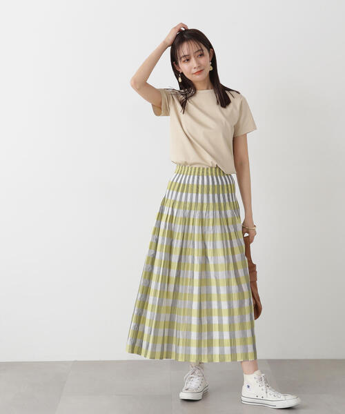 N.（N. Natural Beauty Basic）（エヌエヌナチュラルビューティーベーシック）の「◆ウエストプリーツチェックスカート（スカート・レディース・グリーン系その他/イエロー系その他・MEDIUM）」の20枚目の写真
