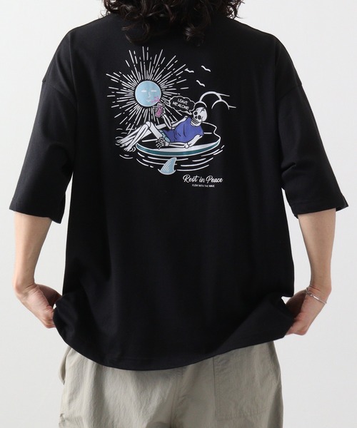 FUNALIVE(ファンアライブ)の「スカル柄刺繍+プリント半袖Tシャツアソート(Tシャツ/カットソー・メンズ・ホワイト/グリーン/ブラック系1/レンガ/ブラック系2/ブラック/ホワイト系1/サックスブルー/ホワイト系2・M/L)」の6枚目の写真