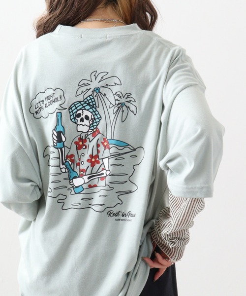 FUNALIVE(ファンアライブ)の「スカル柄刺繍+プリント半袖Tシャツアソート(Tシャツ/カットソー・メンズ・ホワイト/グリーン/ブラック系1/レンガ/ブラック系2/ブラック/ホワイト系1/サックスブルー/ホワイト系2・M/L)」の8枚目の写真