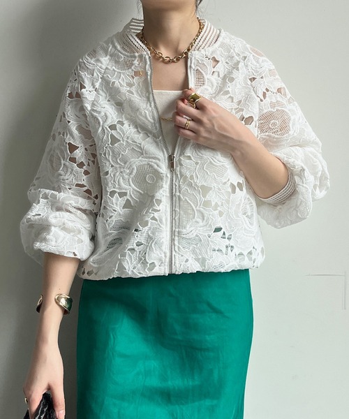 DouDou（ドゥドゥ）の「【WEB限定】フラワーレースシアーブルゾン