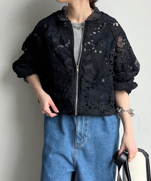 DouDou（ドゥドゥ）の「【WEB限定】フラワーレースシアーブルゾン