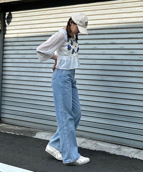 Cham.（チャム）の「ハイウエストデニムワイドパンツ（デニムパンツ・レディース・ライトブルー・S/M/L）」の21枚目の写真