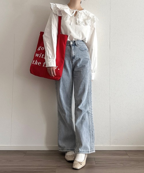 ハイウエストデニムワイドパンツ（デニムパンツ）｜Cham