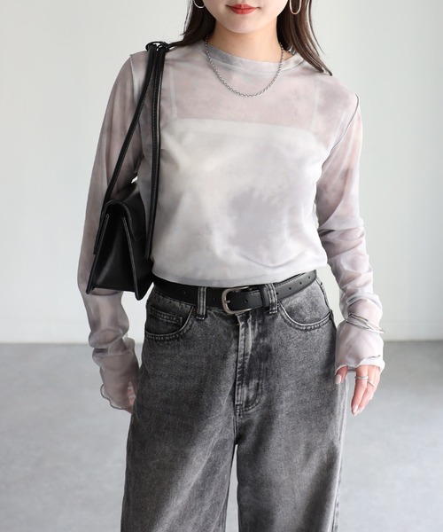 Riberry(リベリー)の「ニュアンスタイダイ柄長袖シアートップス(Tシャツ/カットソー・レディース・グレイッシュベージュ/ブラック/ベージュ・FREE)」の16枚目の写真