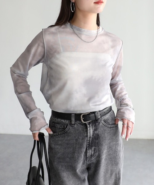 Riberry(リベリー)の「ニュアンスタイダイ柄長袖シアートップス(Tシャツ/カットソー・レディース・グレイッシュベージュ/ブラック/ベージュ・FREE)」の13枚目の写真