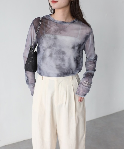Riberry(リベリー)の「ニュアンスタイダイ柄長袖シアートップス(Tシャツ/カットソー・レディース・グレイッシュベージュ/ブラック/ベージュ・FREE)」の19枚目の写真