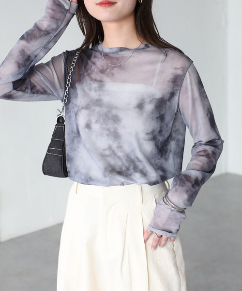 Riberry(リベリー)の「ニュアンスタイダイ柄長袖シアートップス(Tシャツ/カットソー・レディース・グレイッシュベージュ/ブラック/ベージュ・FREE)」の22枚目の写真