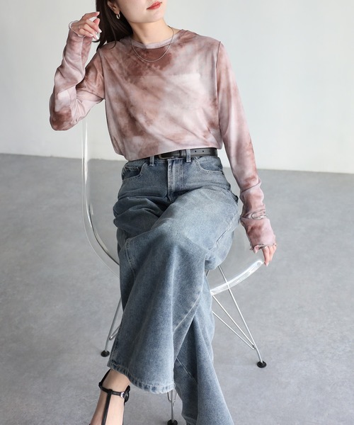 Riberry(リベリー)の「ニュアンスタイダイ柄長袖シアートップス(Tシャツ/カットソー・レディース・グレイッシュベージュ/ブラック/ベージュ・FREE)」の11枚目の写真