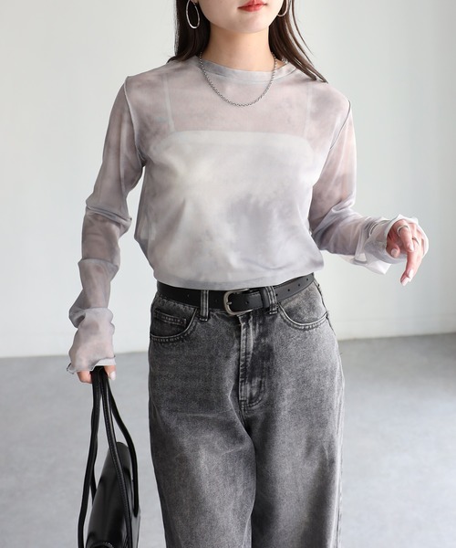 Riberry(リベリー)の「ニュアンスタイダイ柄長袖シアートップス(Tシャツ/カットソー・レディース・グレイッシュベージュ/ブラック/ベージュ・FREE)」の17枚目の写真
