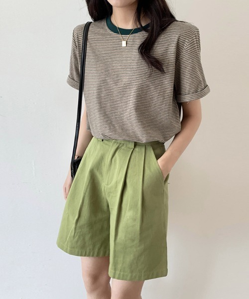 COCOMOMO(ココモモ)の「ボーダー半袖Tシャツ(Tシャツ/カットソー・レディース・ブラック/ブルー/ライトイエロー/グリーン/ホワイト/ピンク/イエロー/ライトパープル・M/L)」の18枚目の写真