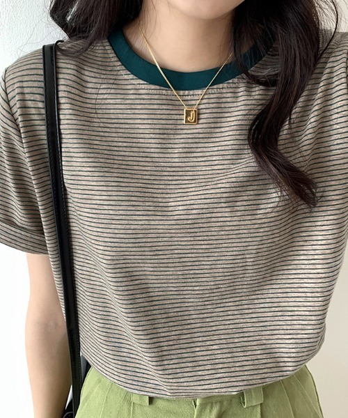 COCOMOMO(ココモモ)の「ボーダー半袖Tシャツ(Tシャツ/カットソー・レディース・ブラック/ブルー/ライトイエロー/グリーン/ホワイト/ピンク/イエロー/ライトパープル・M/L)」の16枚目の写真