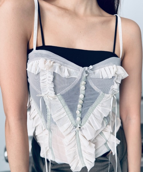 シアー】フリルベージュキャミ（キャミソール）｜Y2K SYNAPSE FACTORY