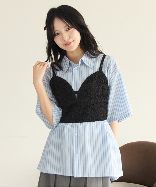 kutir（クティール）の「【セットアップ着用可能】アソートシアサッカーチェックシャツ（シャツ/ブラウス・レディース・ブルー/グリーン/レッド/ホワイト/イエロー/ブラック/ライトブルー/オフホワイト/ブルー系その他/ブラウン/ピンク・FREE）」の8枚目の写真