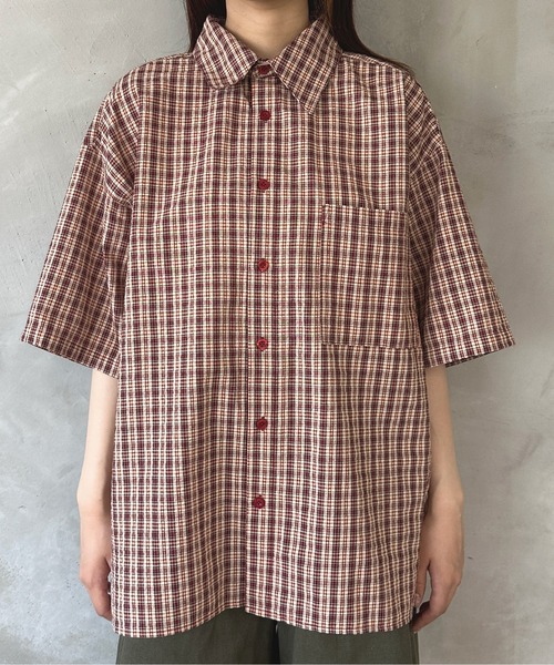 シアサッカーチェックシャツ