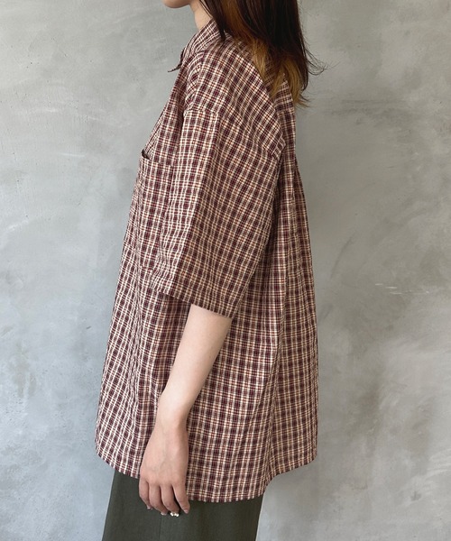 シアサッカーチェックシャツ