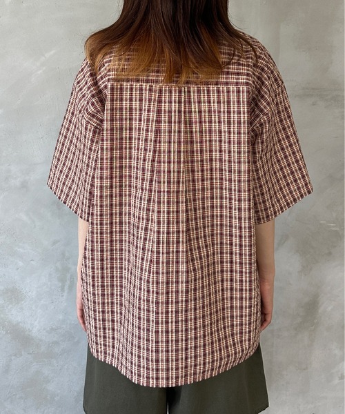 シアサッカーチェックシャツ