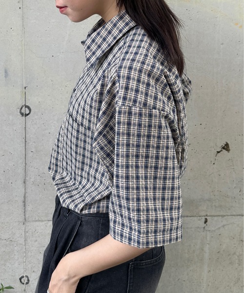 シアサッカーチェックシャツ