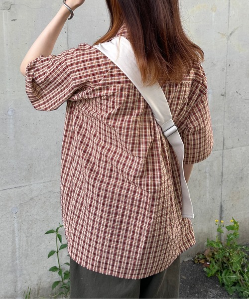 kutir（クティール）の「シアサッカーチェックシャツ（シャツ/ブラウス・レディース・ブルー/グリーン/レッド/ホワイト/イエロー/ブラック/ライトブルー・FREE）」の22枚目の写真