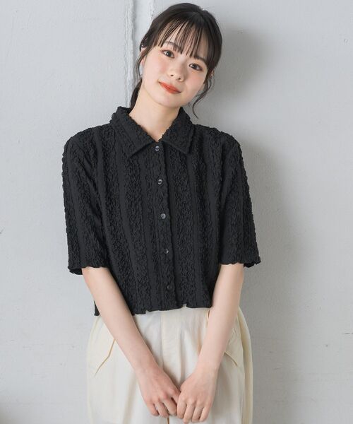 RETRO GIRL（レトロガール）の「5分袖ジャガードカーデ（カーディガン/ボレロ・レディース・ブルー/ナチュラル/ブラック/レッド・FREE）」の12枚目の写真