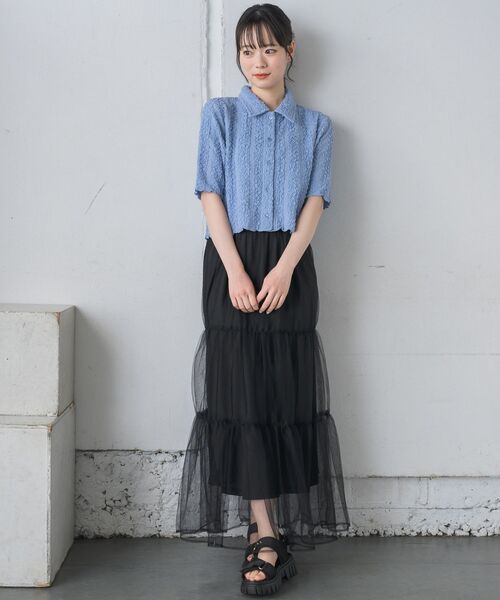 RETRO GIRL（レトロガール）の「5分袖ジャガードカーデ（カーディガン/ボレロ・レディース・ブルー/ナチュラル/ブラック/レッド・FREE）」の8枚目の写真