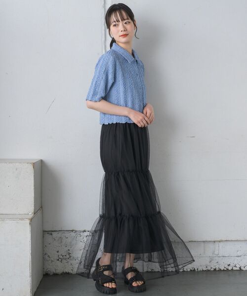 RETRO GIRL（レトロガール）の「5分袖ジャガードカーデ（カーディガン/ボレロ・レディース・ブルー/ナチュラル/ブラック/レッド・FREE）」の7枚目の写真