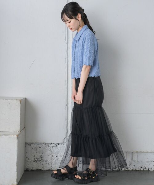 RETRO GIRL（レトロガール）の「5分袖ジャガードカーデ（カーディガン/ボレロ・レディース・ブルー/ナチュラル/ブラック/レッド・FREE）」の6枚目の写真