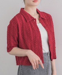 5分袖ジャガードカーデ