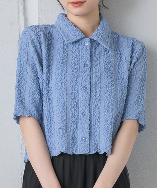 RETRO GIRL（レトロガール）の「5分袖ジャガードカーデ（カーディガン/ボレロ・レディース・ブルー/ナチュラル/ブラック/レッド・FREE）」の4枚目の写真