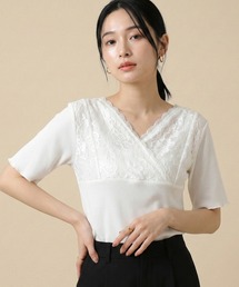 レース使いVネックTシャツ