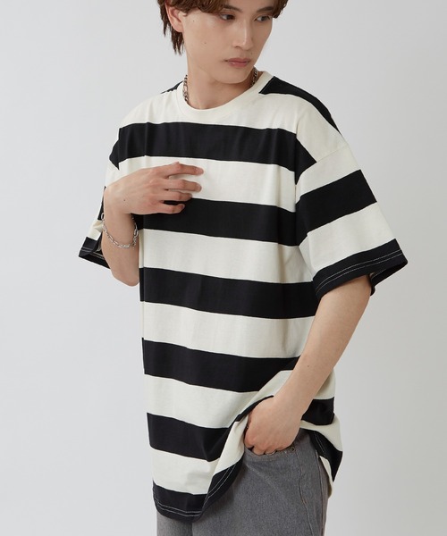 improves(インプローブス)の「ワイドボーダー オーバーサイズ 半袖Tシャツ(Tシャツ/カットソー・メンズ・グレー/チャコール/ブラック・X-LARGE/LARGE/MEDIUM)」の2枚目の写真