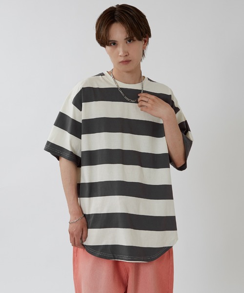 improves(インプローブス)の「ワイドボーダー オーバーサイズ 半袖Tシャツ(Tシャツ/カットソー・メンズ・グレー/チャコール/ブラック・X-LARGE/LARGE/MEDIUM)」の6枚目の写真