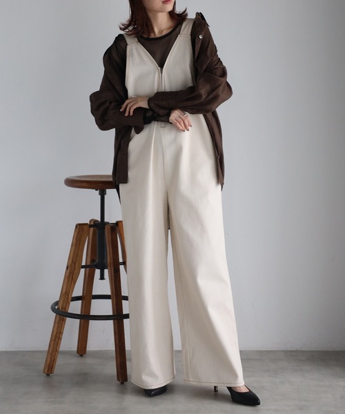 デニムフロントジップ サロペット/オーバーオール（つなぎ