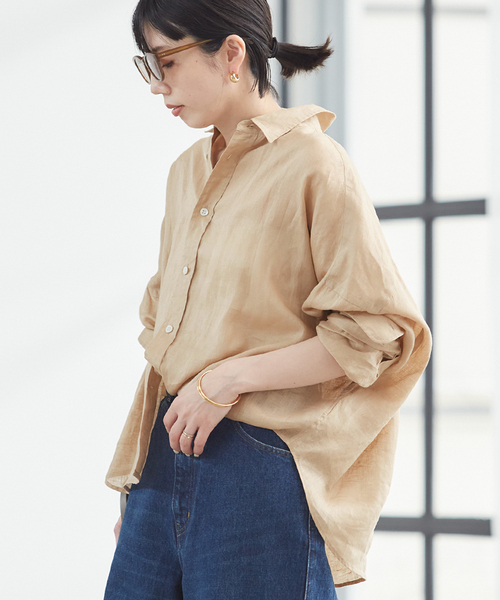 plage(プラージュ)の「《追加》Linen Short シャツ(シャツ/ブラウス・レディース・サックスブルー/ベージュ系その他/ホワイト・FREE)」の2枚目の写真