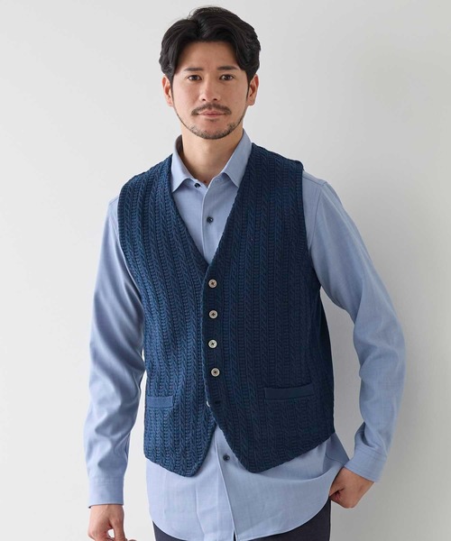 UNION STATION（ユニオンステーション）の「ハイゲージウールブレンド ニットジレ（ベスト・メンズ・ブラック/ダークネイビー・L/M）」の2枚目の写真