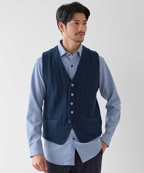 UNION STATION（ユニオンステーション）の「ハイゲージウールブレンド ニットジレ（ベスト・メンズ・ブラック/ダークネイビー・L/M）」の8枚目の写真