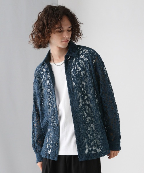 HARE（ハレ）の「モールフラワーレースシャツ(HARE)（シャツ/ブラウス・メンズ・グレー/ブルー/ブラック・FREE）」の3枚目の写真