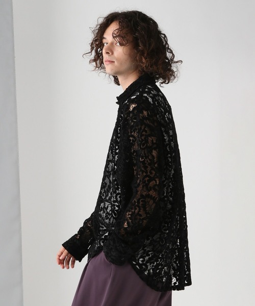 HARE（ハレ）の「モールフラワーレースシャツ(HARE)（シャツ/ブラウス・メンズ・グレー/ブルー/ブラック・FREE）」の10枚目の写真