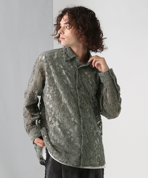 HARE（ハレ）の「モールフラワーレースシャツ(HARE)（シャツ/ブラウス・メンズ・グレー/ブルー/ブラック・FREE）」の8枚目の写真