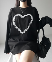 ※※【 3color 】ハートレースビッグロンT / heart lace BIG long sleeve T-shirt