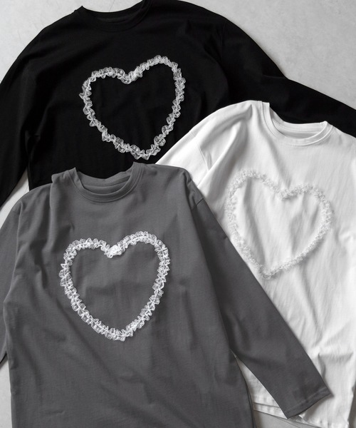 me+em select（ミームセレクト）の「※※【 ３color 】ハートレースビッグロンＴ ／ heart lace BIG long sleeve T-shirt（Tシャツ/カットソー・レディース・グレー/ブラック/ホワイト・FREE）」の20枚目の写真
